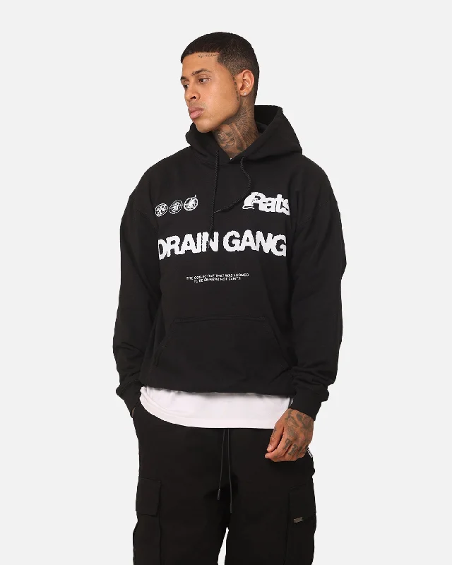 Rats Get Fat Drain Gang Hoodie Black Hoodie with Typography Text Message