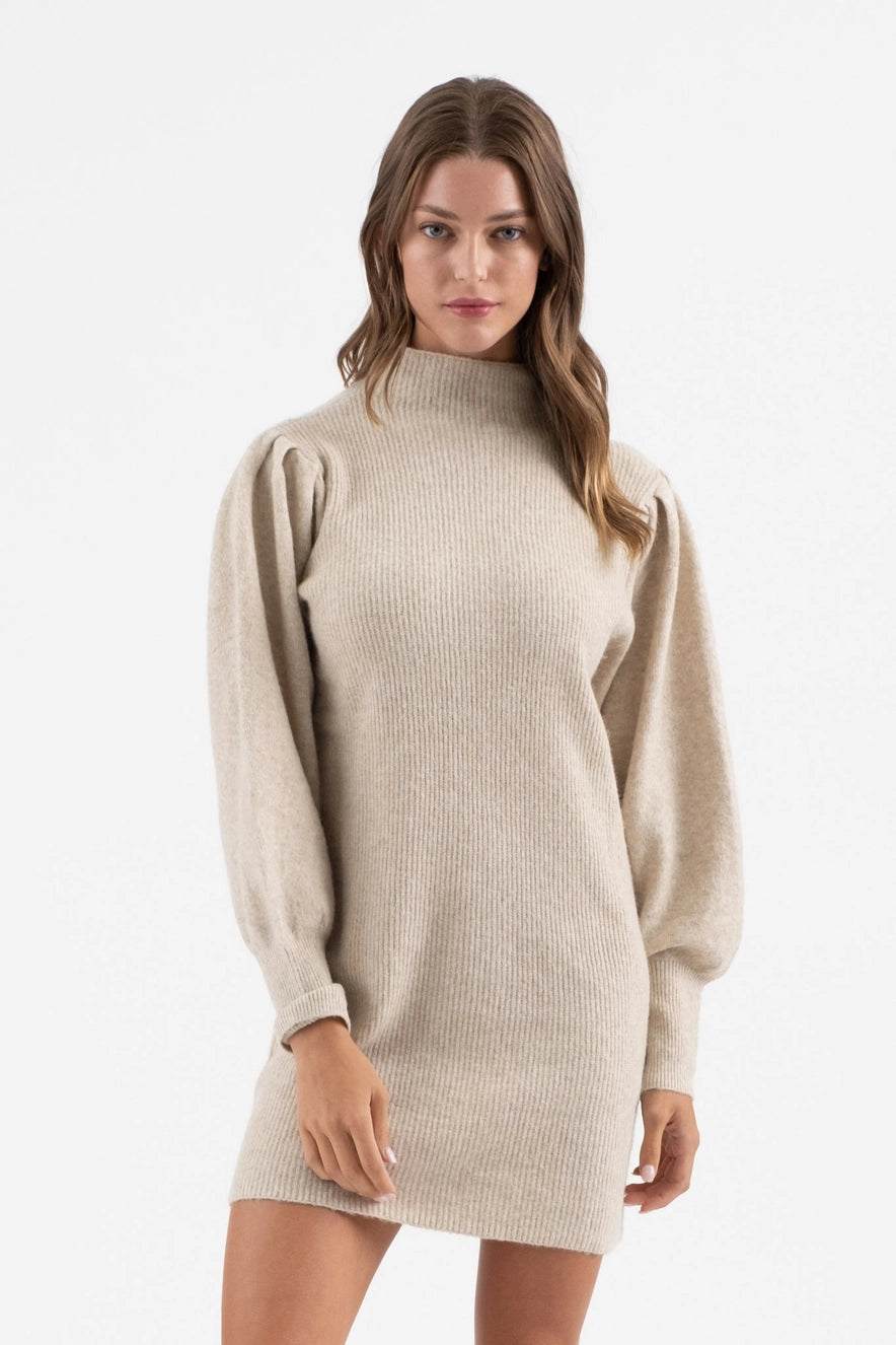 Oatmeal Mockneck Sweater Dress(234) Stylish Fashionable Trendy