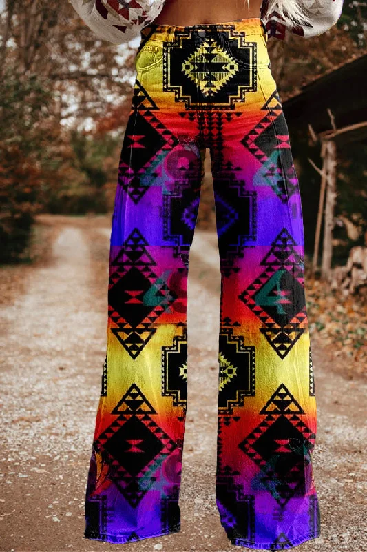 Retro Western Aztec Print Wide Leg Trousers Trousers versatile all-occasion