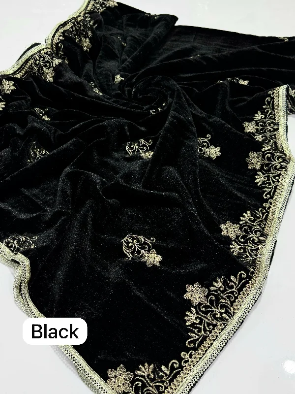 Elegant And Beautiful Velvet Shawl Black Comfortable Pashmina Shawl