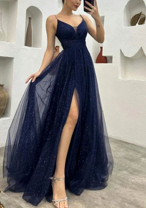 A-Line V Neck Sparkly Long Evening Prom Dress cc678