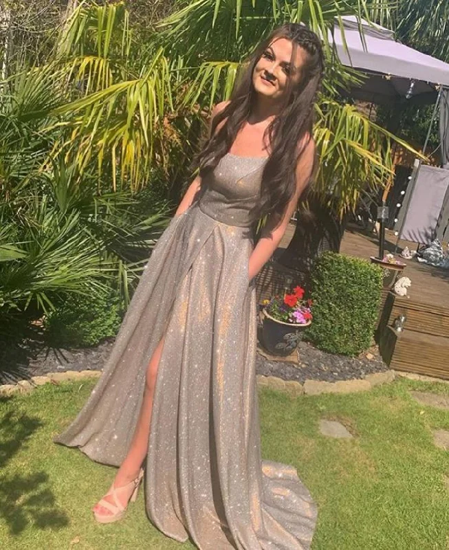 Silver Gray Prom Dresses 2021 Elegant Prom Dress With Beads   cg14634