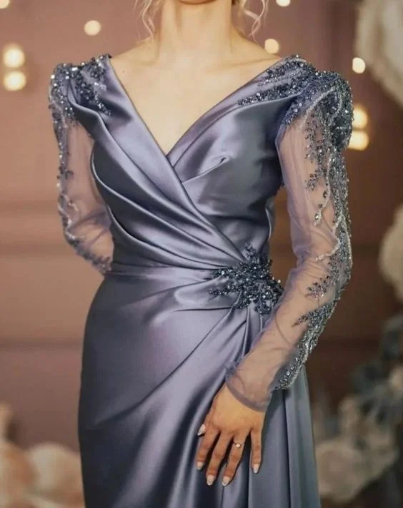 Evening Formal Dresses Long Sleeves V Neck Beaded Elegant Women Wear Prom Dresses cc688 Evening Formal Dresses Long Sleeves V Neck Beaded Elegant Women Wear Prom Dresses cc688