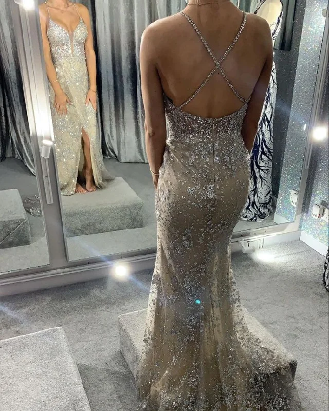 Gray Prom Dresses 2021 Elegant Prom Dress With Beads    cg14632