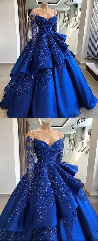 Delicate Sparkly Beading Ball Gown Satin Royal Blue Prom Dress with Sleeves Quinceanera Dress cg14627 Delicate Sparkly Beading Ball Gown Satin Royal Blue Prom Dress with Sleeves Quinceanera Dress cg14627