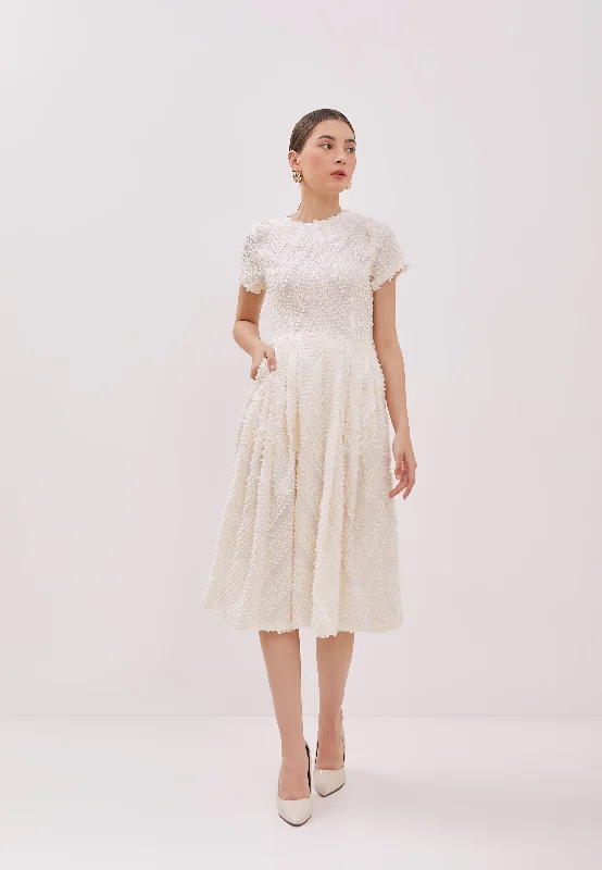 3D Tenun White Fit and Flare Dress