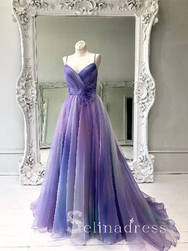 A-line Spaghetti Straps Ombre Prom Dresses Long Formal Gowns Colorful Evening Dress With Ruffles SED149 A-line Spaghetti Straps Ombre Prom Dresses Long Formal Gowns Colorful Evening Dress With Ruffles SED149