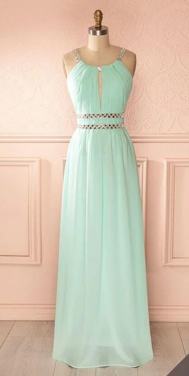 Halter Ruched Keyhole Beaded Chiffon Floor-Length Prom Dress   cg14694