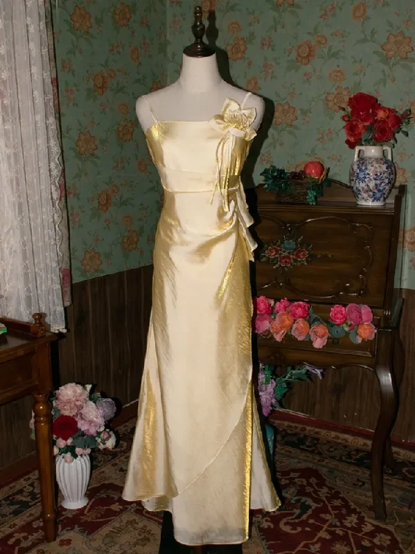 Vintage Yellow Floral Embellished Evening Gown Fairy Princess Party Evening Dress cc1509 Vintage Yellow Floral Embellished Evening Gown Fairy Princess Party Evening Dress cc1509