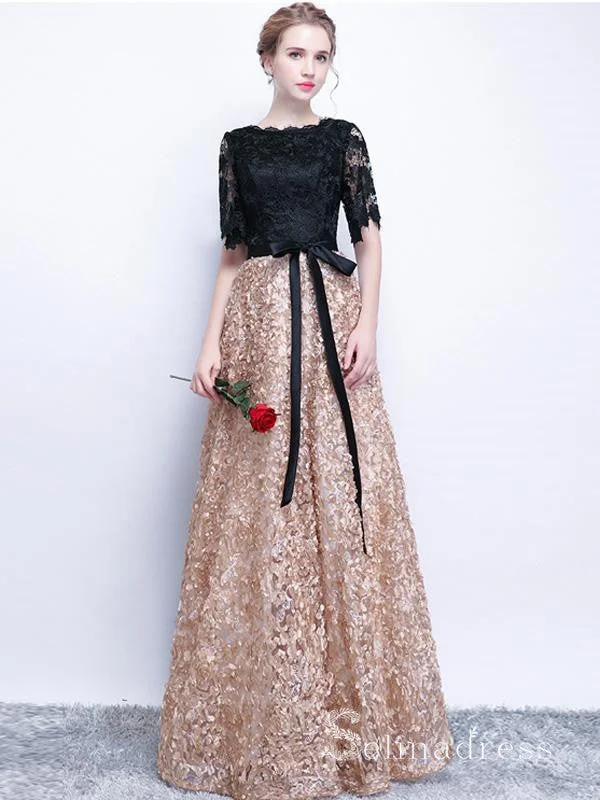 Black Long Prom Dresses A-line Half Sleeve Long Prom Dress Lace Evening Dress SED130 Black Long Prom Dresses A-line Half Sleeve Long Prom Dress Lace Evening Dress SED130