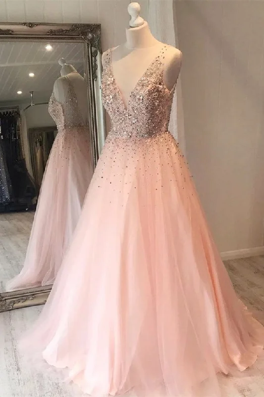 A Line V Neck Sequins Pink Long Prom Dress, Pink Formal Graduation Evening Dress cg14699 A Line V Neck Sequins Pink Long Prom Dress, Pink Formal Graduation Evening Dress cg14699