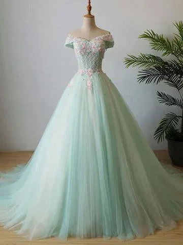 Chic A-line Off Shoulder Mint Prom Dress Applique Long Prom Dress Evening Dress SED110 Chic A-line Off Shoulder Mint Prom Dress Applique Long Prom Dress Evening Dress SED110
