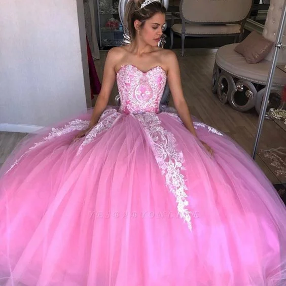 Exquisite Sweetheart Appliques Ball Gown Sweet 16 Dresses | Tulle Sleeveless Quinceanera Dresses Long prom dress cg14330 Exquisite Sweetheart Appliques Ball Gown Sweet 16 Dresses | Tulle Sleeveless Quinceanera Dresses Long prom dress cg14330