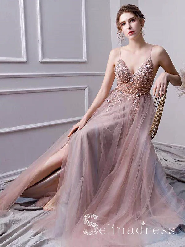 A-line Spaghetti Straps Beaded Long Prom Dress Dust Pink Gorgeous Formal Pageant Evening Dress SED049 A-line Spaghetti Straps Beaded Long Prom Dress Dust Pink Gorgeous Formal Pageant Evening Dress SED049
