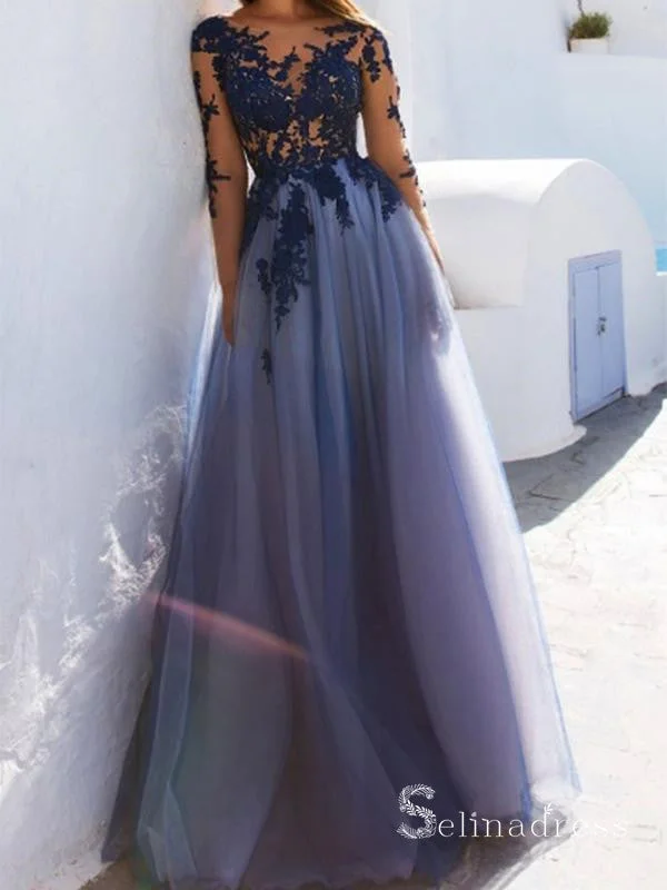 Lavender and Blue Long Prom Dresses A-line Bateau Long Sleeve Prom Gowns Formal Dresses SE007 Lavender and Blue Long Prom Dresses A-line Bateau Long Sleeve Prom Gowns Formal Dresses SE007