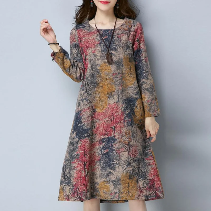 KANCOOLD Dress Fashion Women Long Sleeve O Neck Pocket Dress Cotton Linen Printed Loose Casual Dress women 2018AUG7 KANCOOLD Dress Fashion Women Long Sleeve O Neck Pocket Dress Cotton Linen Printed Loose Casual Dress women 2018AUG7