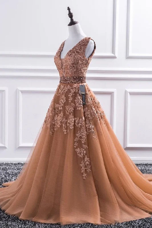 Gorgeous V Neck Champagne Lace Long Prom Dress, Champagne Lace Formal Graduation Evening Dress cg14702 Gorgeous V Neck Champagne Lace Long Prom Dress, Champagne Lace Formal Graduation Evening Dress cg14702