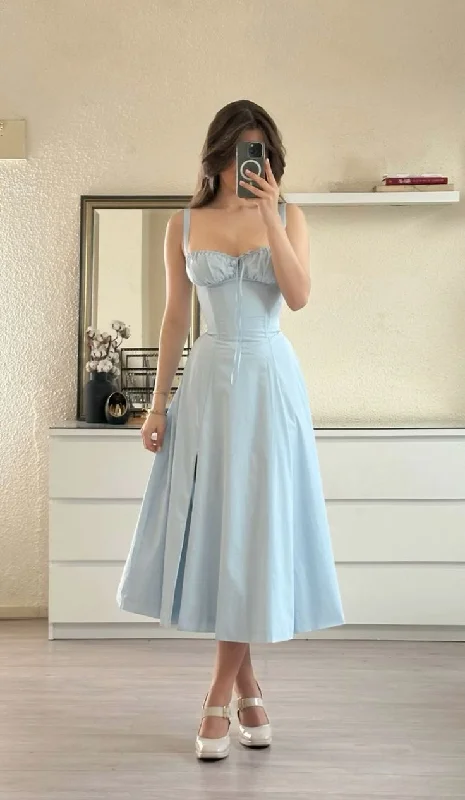 Sweet Blue Sweetheart Neckline A Line Satin Slit Evening Dress Elegant Prom Dress Party Gown cc1497 Sweet Blue Sweetheart Neckline A Line Satin Slit Evening Dress Elegant Prom Dress Party Gown cc1497
