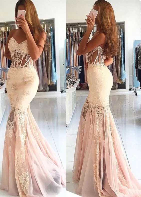 Mermaid Sweetheart Pearl Pink Prom Dress with Appliques Beading   cg14362
