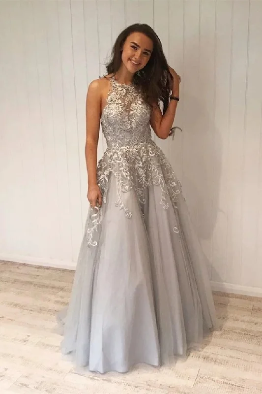 A Line Grey Lace Long Prom Dress with Appliques, Grey Lace Formal Graduation Evening Dress cg14701 A Line Grey Lace Long Prom Dress with Appliques, Grey Lace Formal Graduation Evening Dress cg14701
