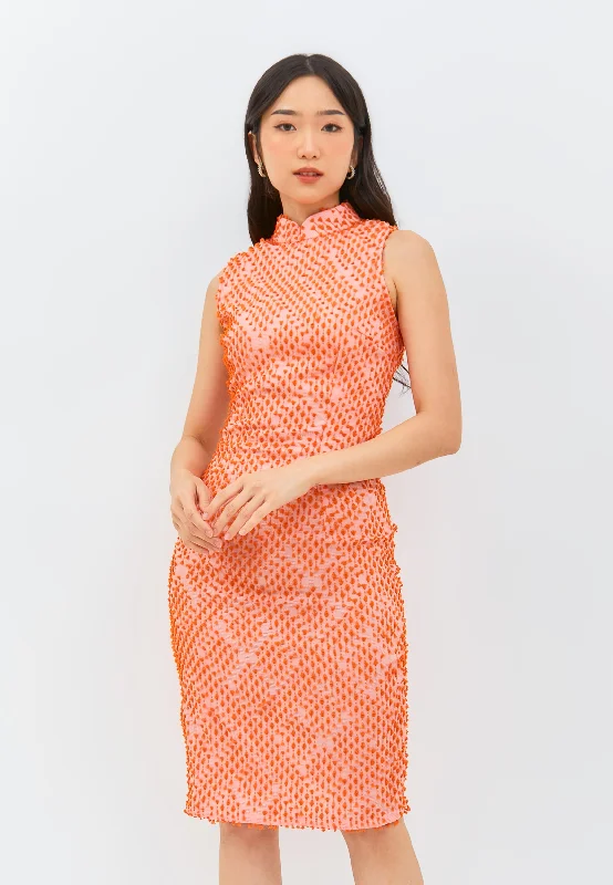3D Tenun Orange Cheongsam Dress