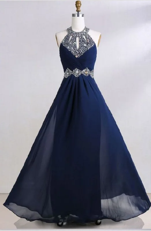 Halter Beaded A-line Floor-Length Prom Dress, Evening Dress Featuring Keyhole Front And Lace-Up Back cg14128 Halter Beaded A-line Floor-Length Prom Dress, Evening Dress Featuring Keyhole Front And Lace-Up Back cg14128