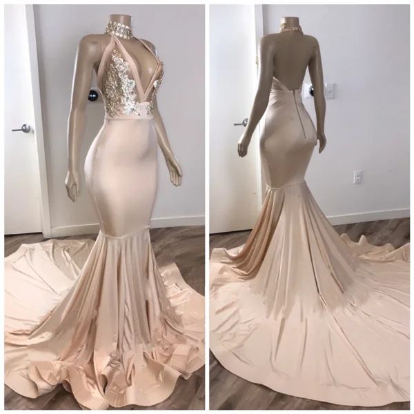 Black Girl Prom Dresses Backless Champagne Pink Cheap Prom Dresses with Appliques cg14705 Black Girl Prom Dresses Backless Champagne Pink Cheap Prom Dresses with Appliques cg14705