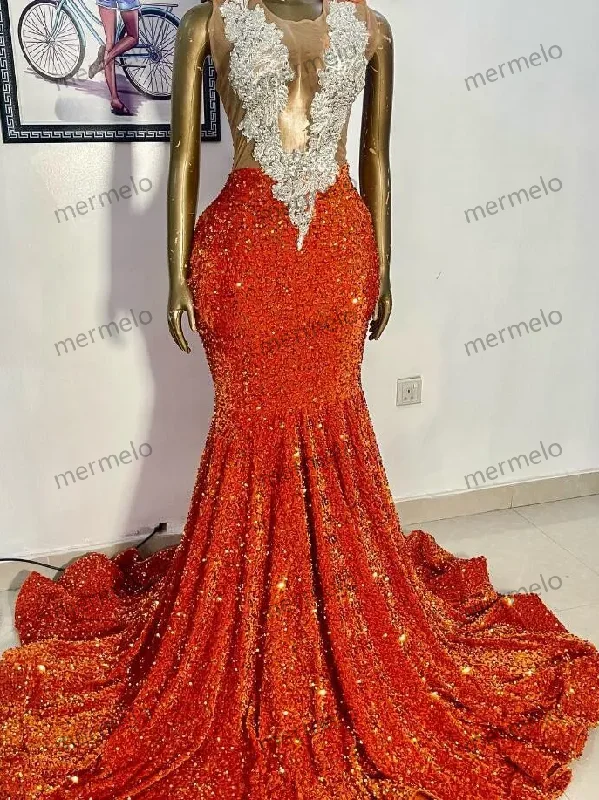 Orange Velvet Sequins Long Evening Formal Dress for Women Luxury Diaomnd customsized Applique Mermaid Black Girl Prom Gala Gown Orange Velvet Sequins Long Evening Formal Dress for Women Luxury Diaomnd customsized Applique Mermaid Black Girl Prom Gala Gown