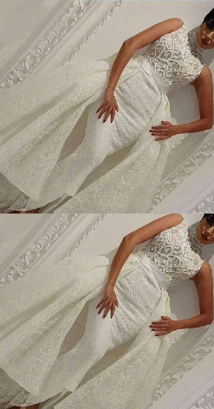 Mermaid Dresses,High Neck Dresses,Asymmetrical Prom Dresses,Ivory Dresses   cg14243