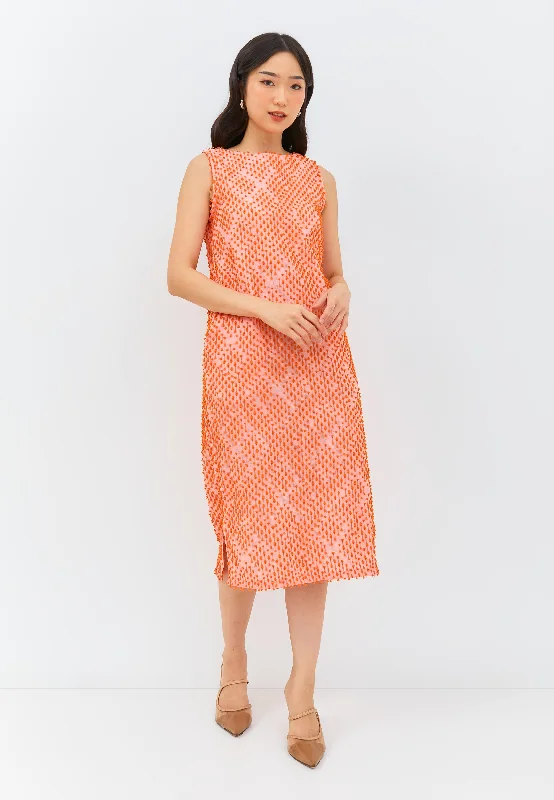 3D Tenun Orange Shift Dress
