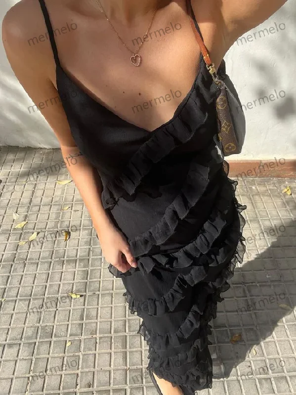 Sexy Mermaid Spaghetti Straps Floor Length Chiffon Evening Dress Prom Dresses