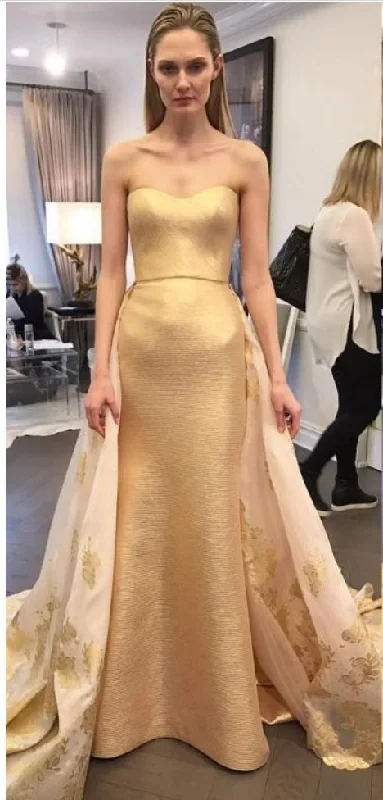 Gold Dresses Evening Wear Strapless Backless Formal Gown With Detachable Skirt Sweep Train Sheath Red Carpet prom Dress cg14444 Gold Dresses Evening Wear Strapless Backless Formal Gown With Detachable Skirt Sweep Train Sheath Red Carpet prom Dress cg14444