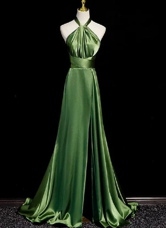 Sexy Backless Long A Line Slit Evening Dress Halter Prom Dress Party Gown cc1494