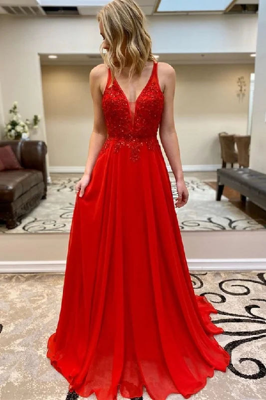 A Line V Neck Beaded Red Lace Long Prom Dress, Red Lace Formal Dress, Red Evening Dress cg14700 A Line V Neck Beaded Red Lace Long Prom Dress, Red Lace Formal Dress, Red Evening Dress cg14700