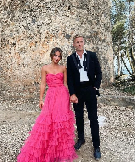 Sweetheart A-line Hot Pink Straps Long Evening Prom Dresses, Custom Prom Dress cc537 Sweetheart A-line Hot Pink Straps Long Evening Prom Dresses, Custom Prom Dress cc537