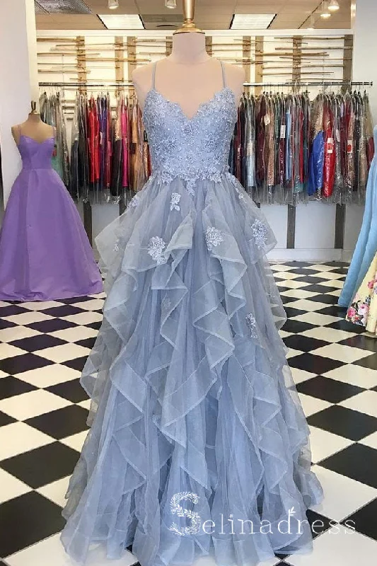 A-line Spaghetti Straps Blue Long Prom Dress Lace Formal Dresses Evening Gowns SED082 A-line Spaghetti Straps Blue Long Prom Dress Lace Formal Dresses Evening Gowns SED082