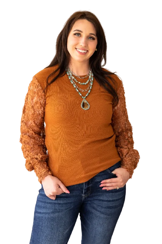 Southern Grace Women's Miss Perfect Rust Floral Mesh Sleeve Shirt Anti-Shrink Durable Soft Southern Grace Women's Miss Perfect Rust Floral Mesh Sleeve Shirt Anti-Shrink Durable Soft