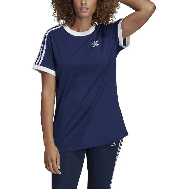 Adidas Women's 3 Stripes Tee Dark Blue Seamless Knitted Crochet