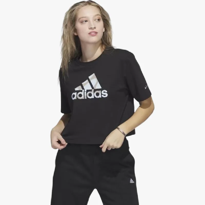 adidas Womens Icon Crop Tee Black Chenille Blend Fleece Blend Nylon Blend