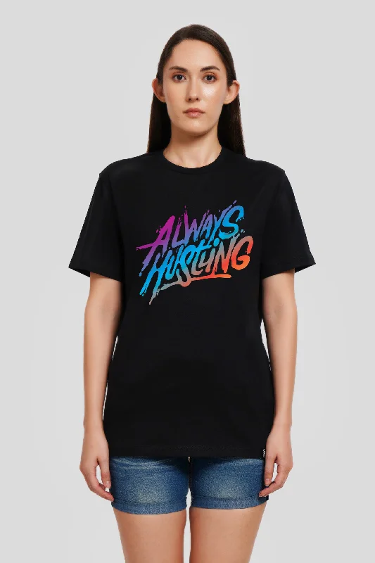 Always Hustling Black Printed Boyfriend T-Shirt Mesh Canvas Denim