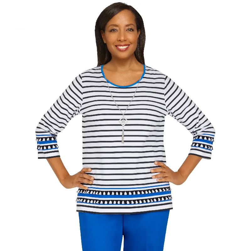 Amalfi Coast Stripe Shirt With Necklace Petite Rayon Velvet Corduroy