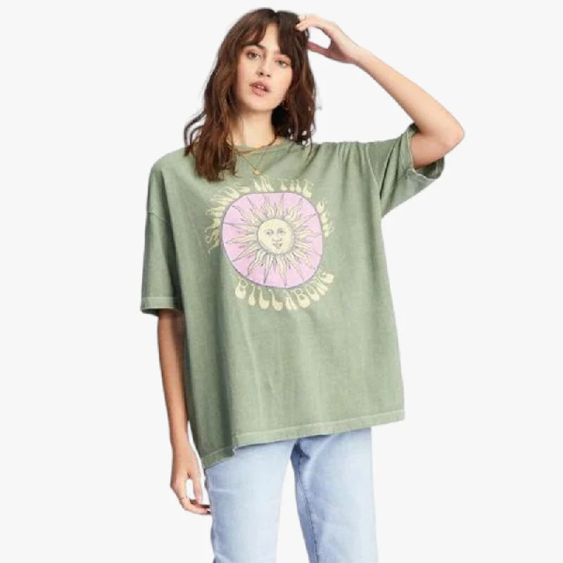 Billabong Womens Islands In The Sun Tee Green Embroidered Appliqued Beaded