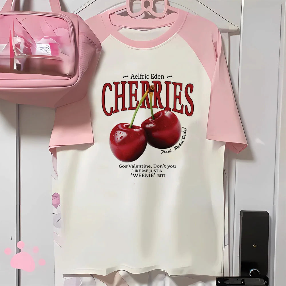 Cherry T-shirts Women Streetwear Girl Graphic Clothes Elasticated Padded Insulated