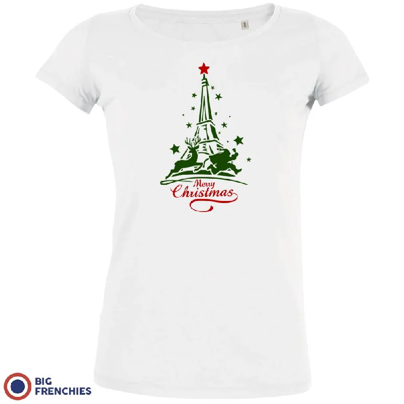 Christmas Eiffel Tower Women's Organic Tee Hooded Caped Shawl Collar