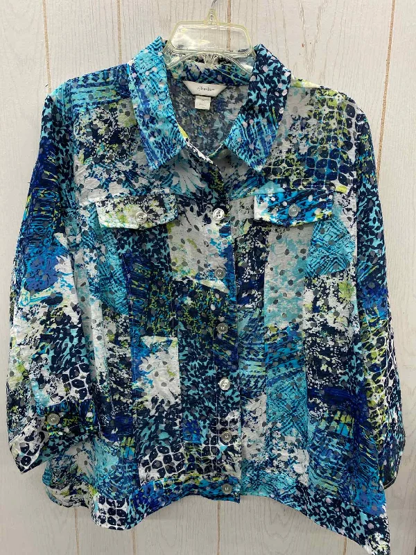 CJ Banks Teal Womens Size 2X Shirt Zippered Buttoned Snapped