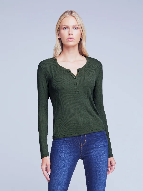 Faith Henley Tee 5641MMS Hunter Green Mesh Blend Leather Blend Suede Blend