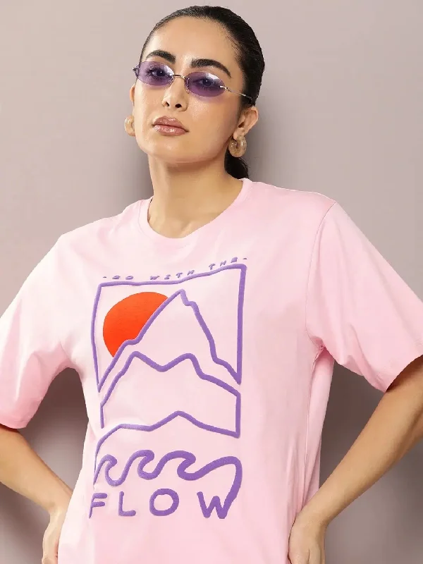 Dillinger Pink Graphic Oversized T-Shirt-WMNCR376PINK-XS Notch Collar Peter Pan Collar Cowl Neck