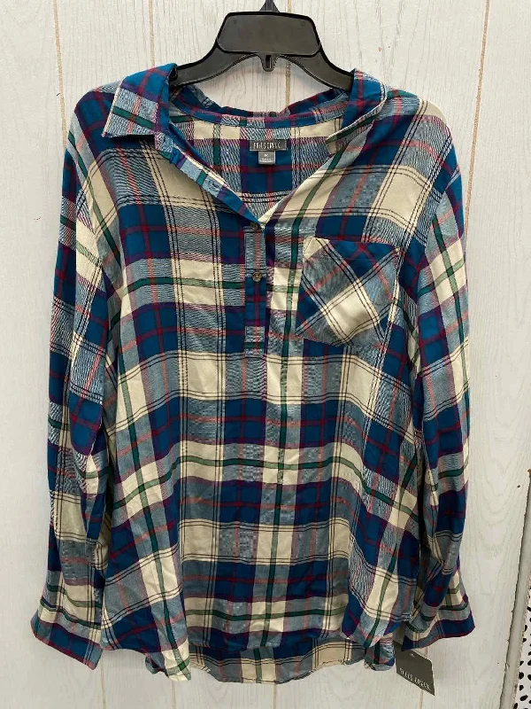 Falls Creek Blue Womens Size 1X Shirt Terry Blend Velvet Blend Canvas Blend