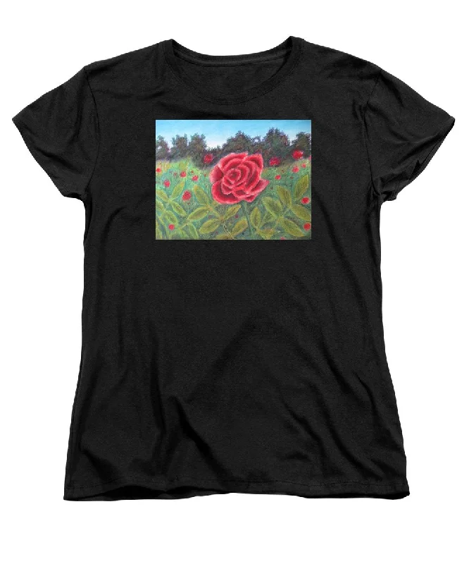 Field of Roses - Women's T-Shirt (Standard Fit) V-Neck T-Shirt Long Sleeve Cotton