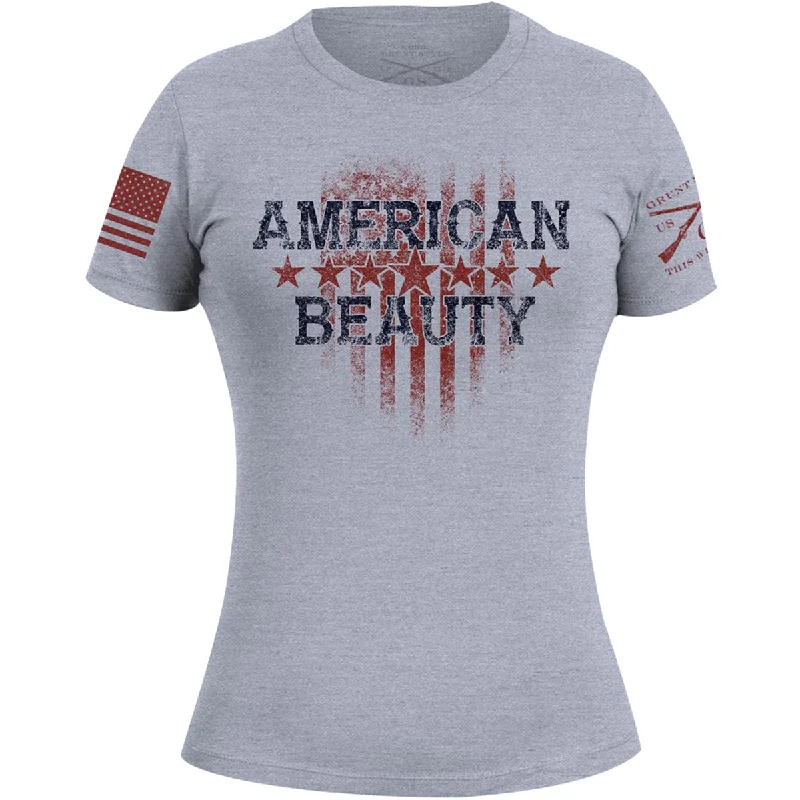 Grunt Style Women's American Beauty 2.0 T-Shirt - Gray Knit Fabric Woven Fabric Fleece Fabric